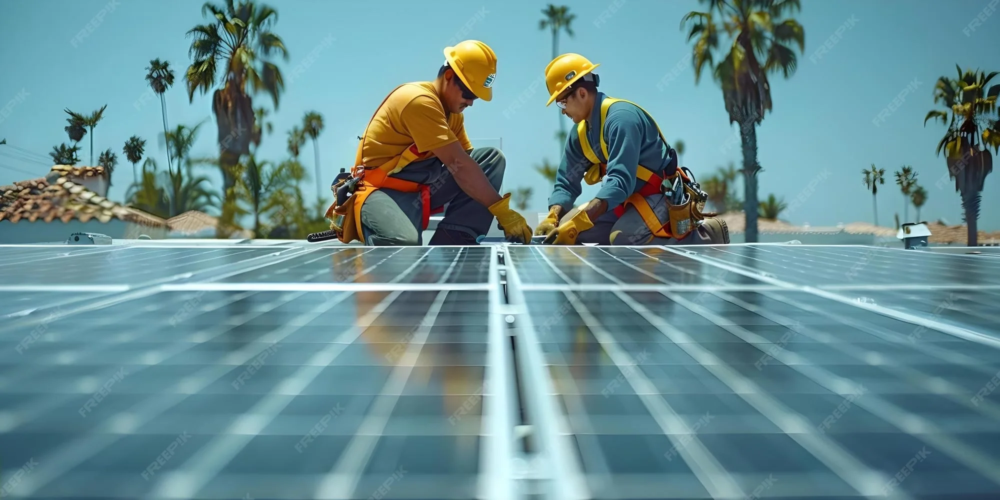 Técnicos instalando paneles solares