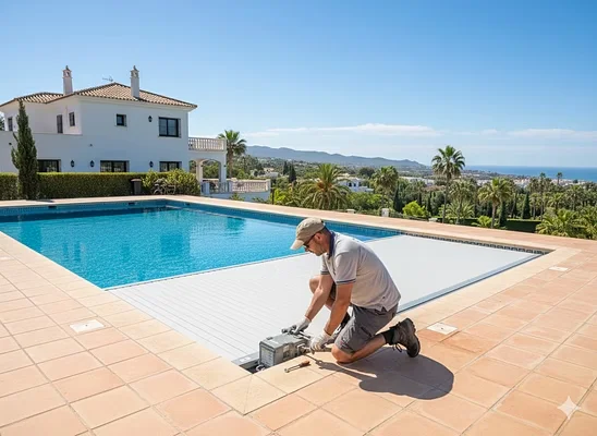 Worker Working by Pool